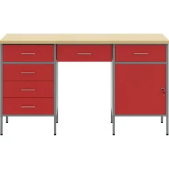 vidaXL Werk kast met lade met slot 3 st Rood Engineered hout en staal