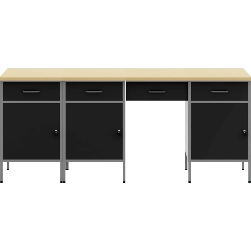 vidaXL Werk kast met lade met slot 4 st Zwart Engineered hout en staal