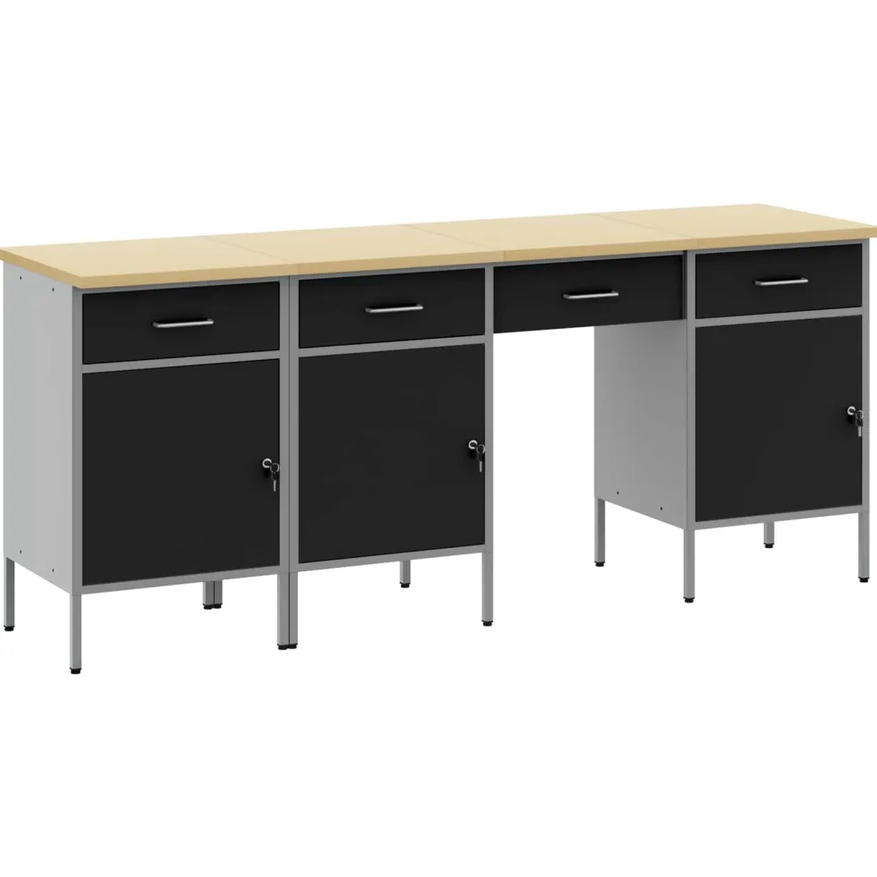 vidaXL Werk kast met lade met slot 4 st Zwart Engineered hout en staal