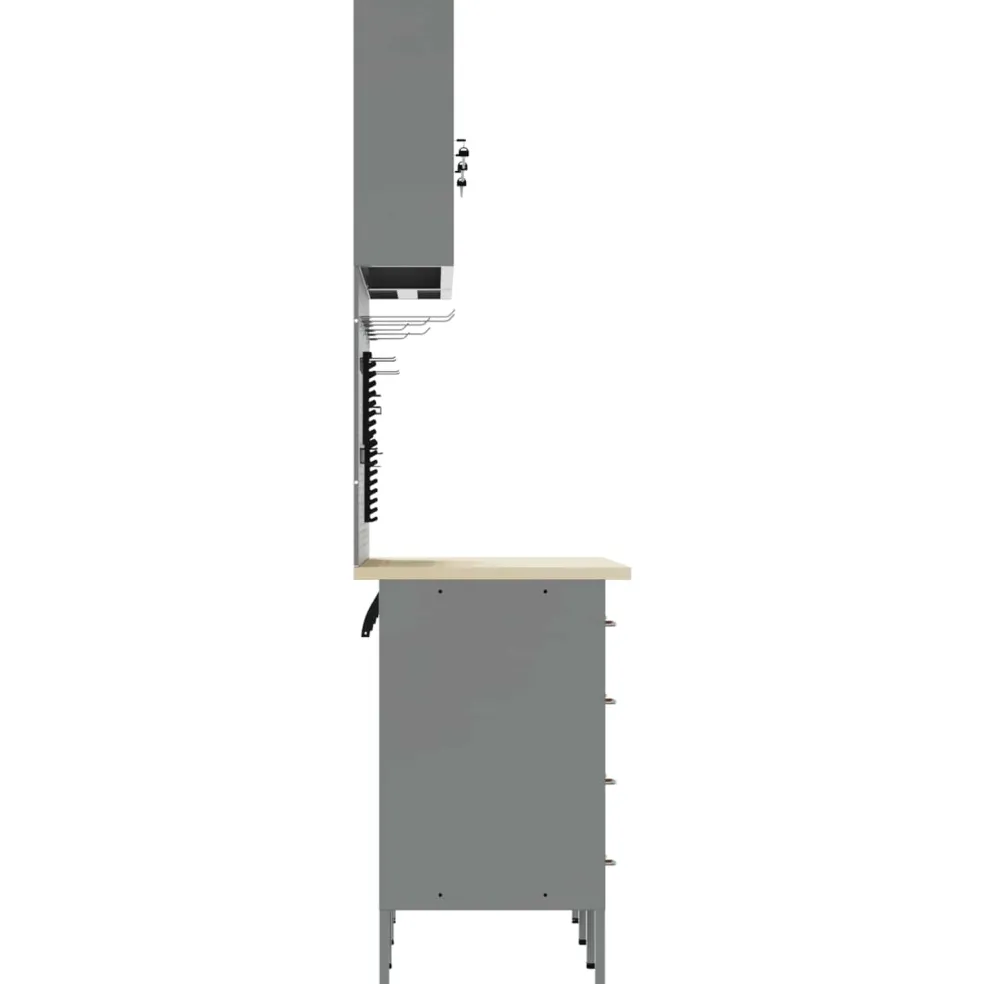 vidaXL Werk kast met lade met slot 8 st Zwart Engineered hout en staal