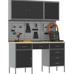 vidaXL Werk kast met lade met slot 8 st Zwart Engineered hout en staal