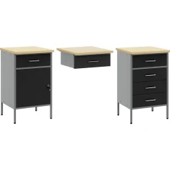 vidaXL Werk kast met lade met slot 8 st Zwart Engineered hout en staal