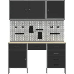 vidaXL Werk kast met lade met slot 8 st Zwart Engineered hout en staal