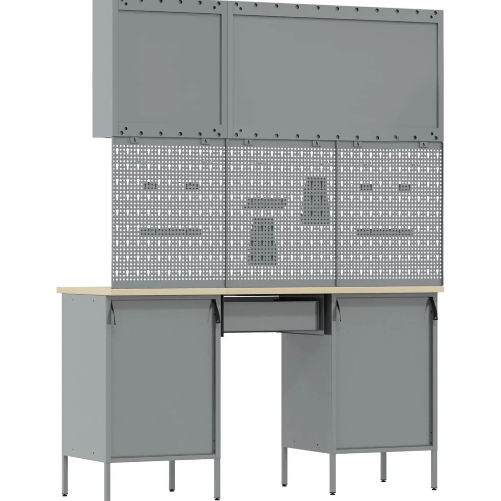 vidaXL Werk kast met lade met slot 8 st Zwart Engineered hout en staal