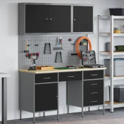 vidaXL Werk kast met lade met slot 8 st Zwart Engineered hout en staal