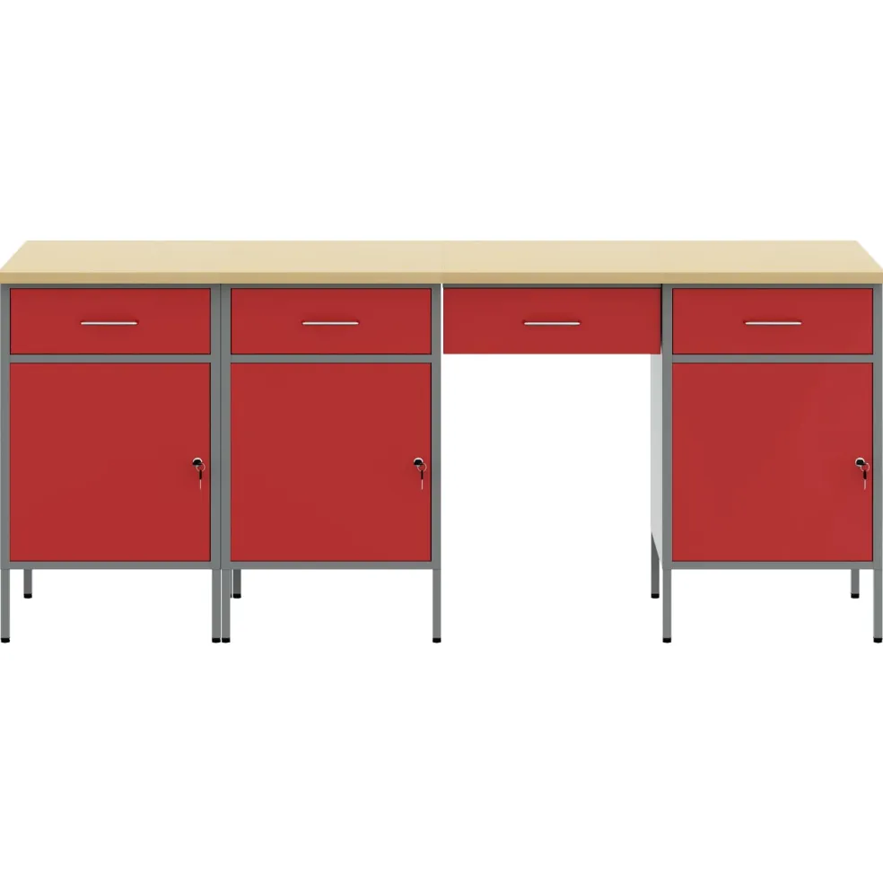 vidaXL Werk kast met lade met slot 4 st Rood Engineered hout en staal