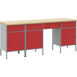vidaXL Werk kast met lade met slot 4 st Rood Engineered hout en staal
