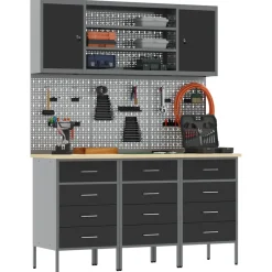 vidaXL Werk kast met lade met slot 7 st Zwart Engineered hout en staal