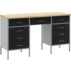 vidaXL Werk kast met lade met slot 3 st Zwart Engineered hout en staal