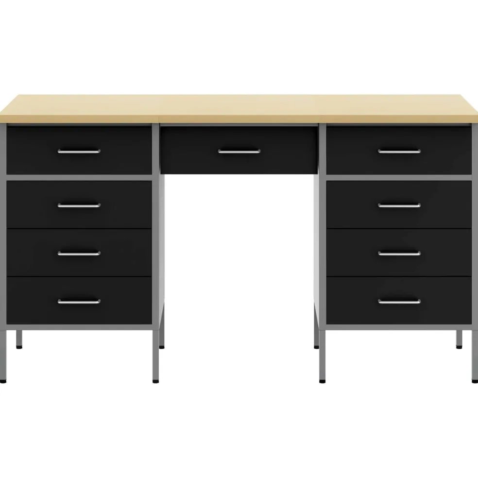 vidaXL Werk kast met lade met slot 3 st Zwart Engineered hout en staal