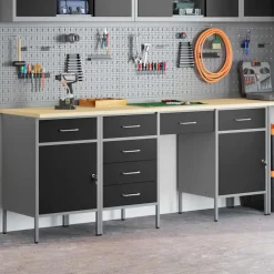 vidaXL Werk kast met lade met slot 4 st Zwart Engineered hout en staal