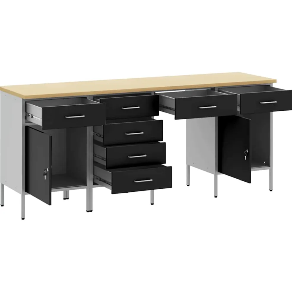 vidaXL Werk kast met lade met slot 4 st Zwart Engineered hout en staal
