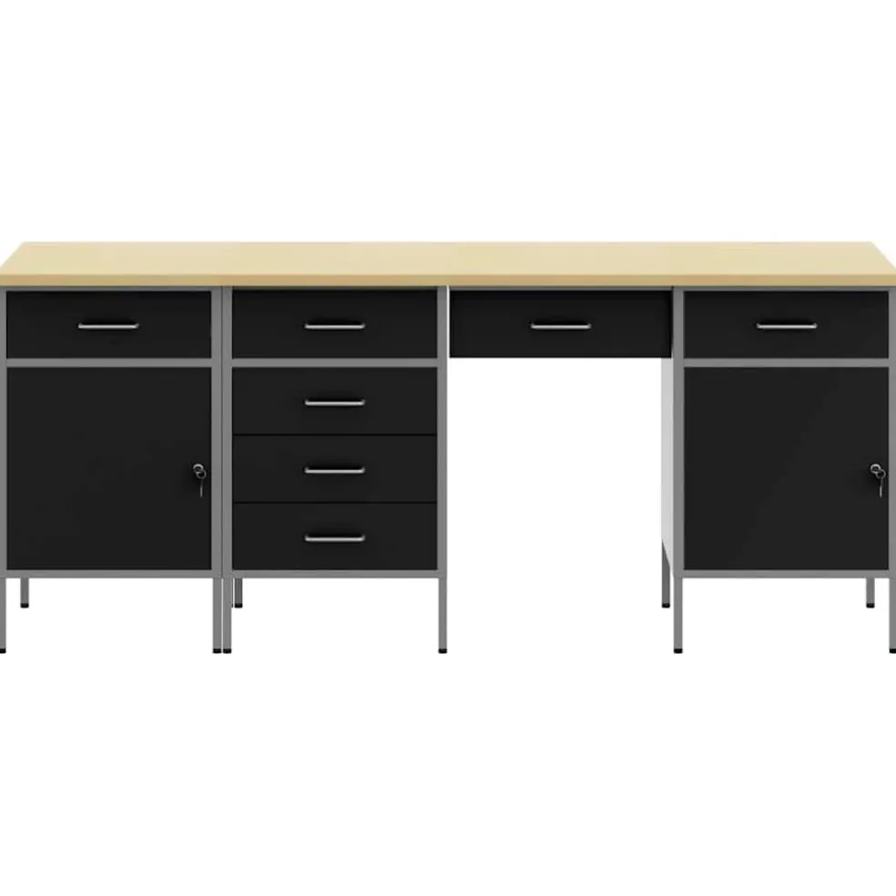 vidaXL Werk kast met lade met slot 4 st Zwart Engineered hout en staal