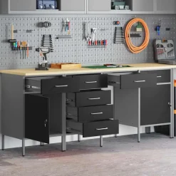 vidaXL Werk kast met lade met slot 4 st Zwart Engineered hout en staal