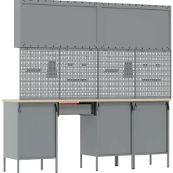 vidaXL Werk kast met lade met slot 10 st Rood Engineered hout en staal
