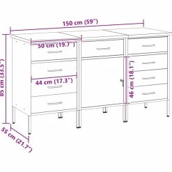 vidaXL Werk kast met lade 3 st Rood en Grijs 150 x 55 x 85 cm