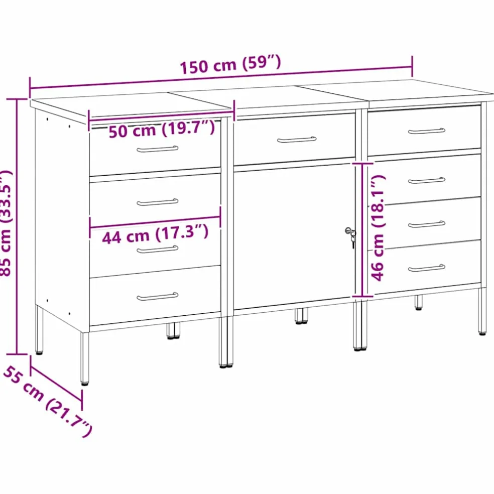 vidaXL Werk kast met lade 3 st Rood en Grijs 150 x 55 x 85 cm