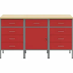 vidaXL Werk kast met lade 3 st Rood en Grijs 150 x 55 x 85 cm
