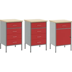 vidaXL Werk kast met lade 3 st Rood en Grijs 150 x 55 x 85 cm