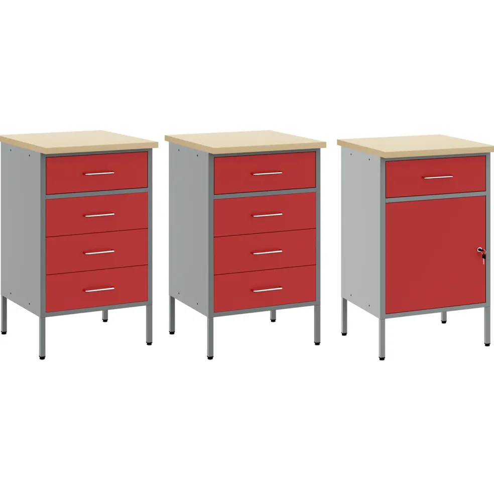 vidaXL Werk kast met lade 3 st Rood en Grijs 150 x 55 x 85 cm