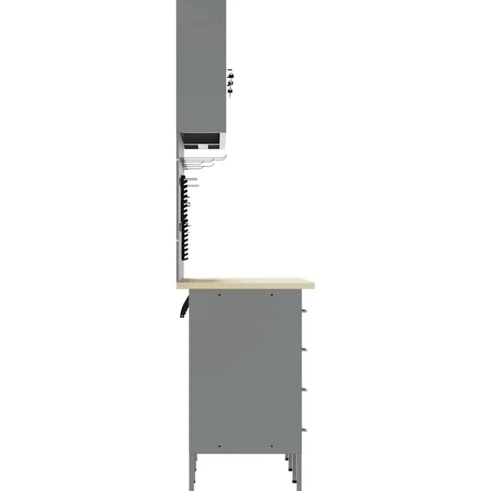 vidaXL Werk kast met lade 8 st Rood en Grijs Engineered hout en staal