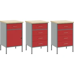 vidaXL Werk kast met lade 7 st Rood en Grijs Engineered hout en staal