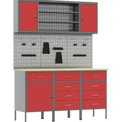 vidaXL Werk kast met lade 7 st Rood en Grijs Engineered hout en staal