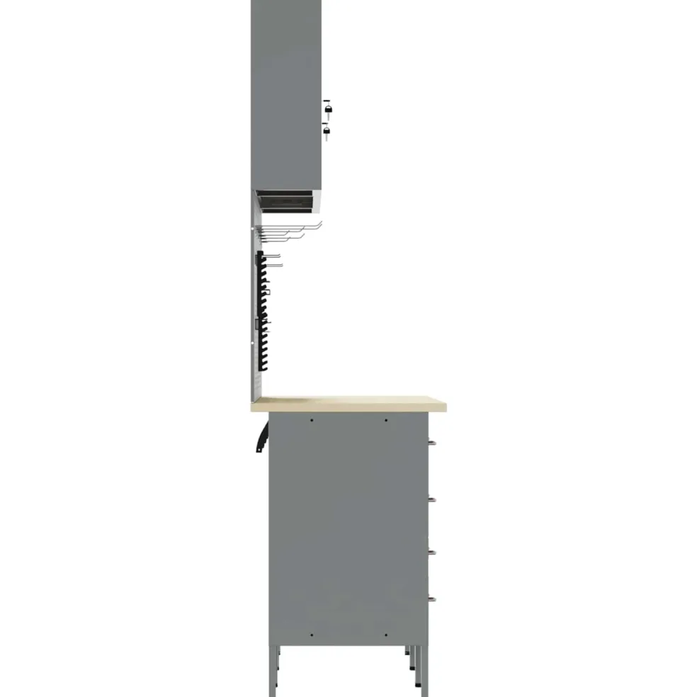 vidaXL Werk kast met lade 7 st Rood Engineered hout en staal