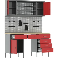 vidaXL Werk kast met lade 7 st Rood Engineered hout en staal