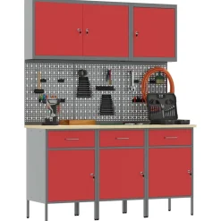 vidaXL Werk kast met lade 8 st Rood en Grijs Engineered hout en staal