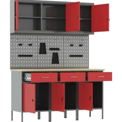 vidaXL Werk kast met lade 8 st Rood en Grijs Engineered hout en staal