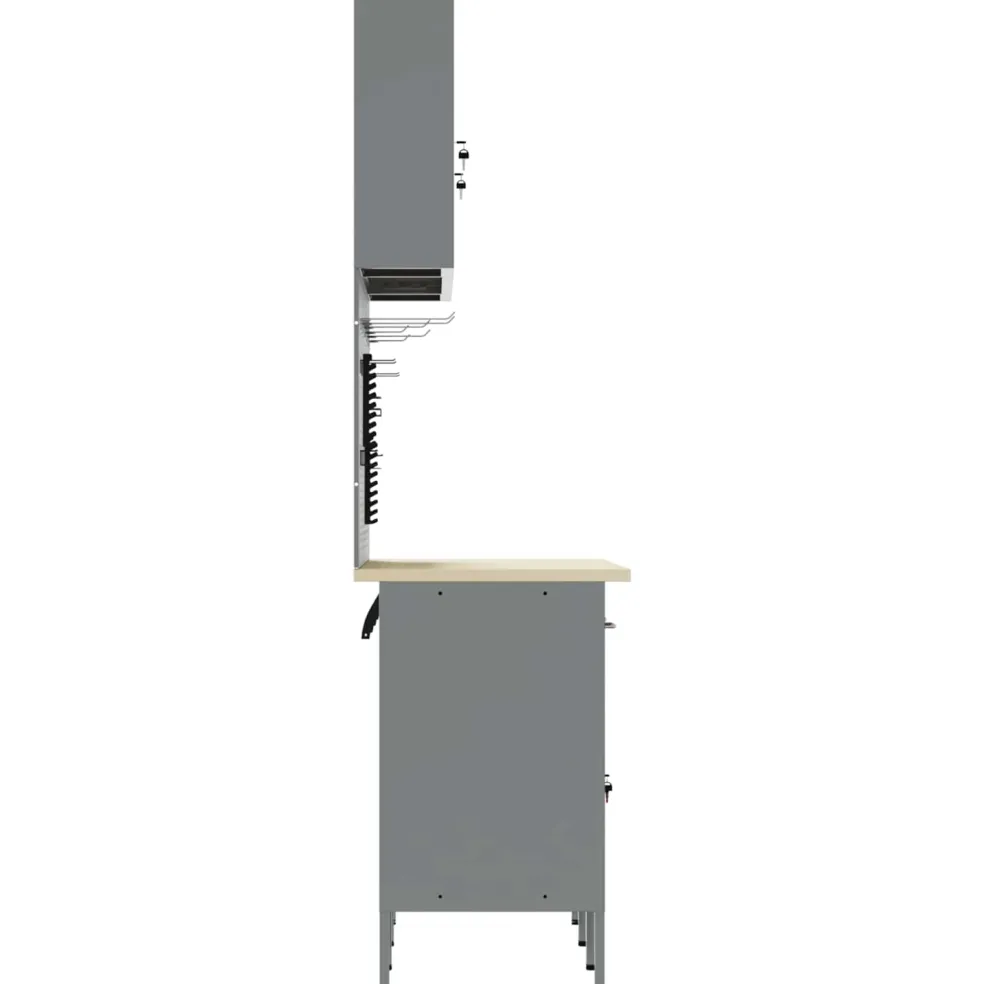 vidaXL Werk kast met lade 7 st Rood en Grijs Engineered hout en staal