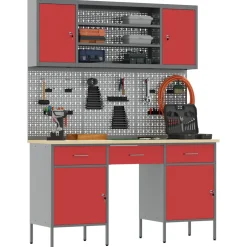 vidaXL Werk kast met lade 7 st Rood en Grijs Engineered hout en staal