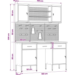 vidaXL Werk kast met lade 7 st Rood en Grijs Engineered hout en staal