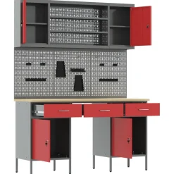 vidaXL Werk kast met lade 7 st Rood en Grijs Engineered hout en staal