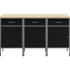 vidaXL Werk kast met lade 3 st Zwart en Grijs 150 x 55 x 85 cm