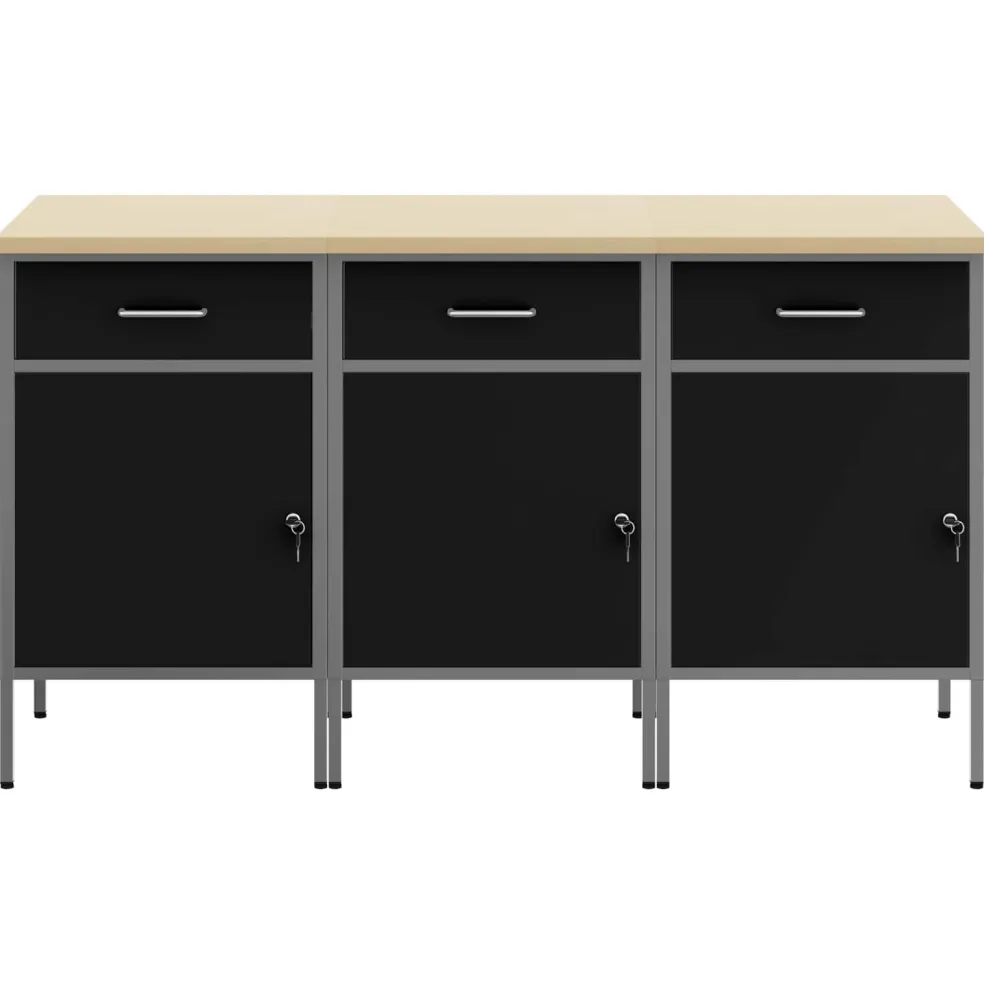 vidaXL Werk kast met lade 3 st Zwart en Grijs 150 x 55 x 85 cm