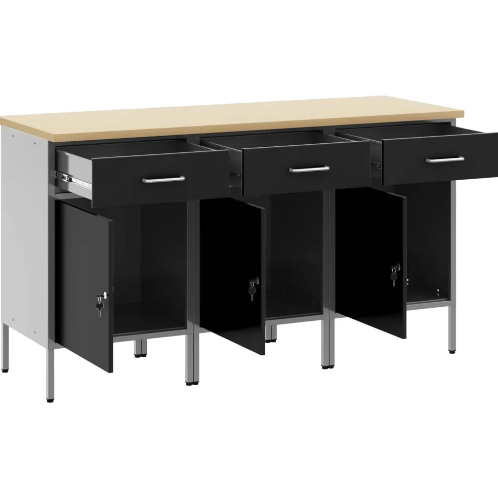 vidaXL Werk kast met lade 3 st Zwart en Grijs 150 x 55 x 85 cm