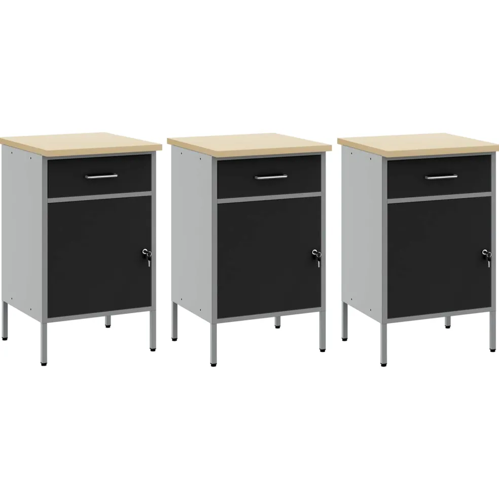 vidaXL Werk kast met lade 3 st Zwart en Grijs 150 x 55 x 85 cm