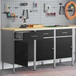 vidaXL Werk kast met lade 3 st Zwart en Grijs 150 x 55 x 85 cm