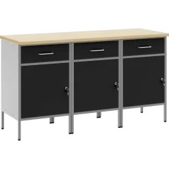 vidaXL Werk kast met lade 3 st Zwart en Grijs 150 x 55 x 85 cm