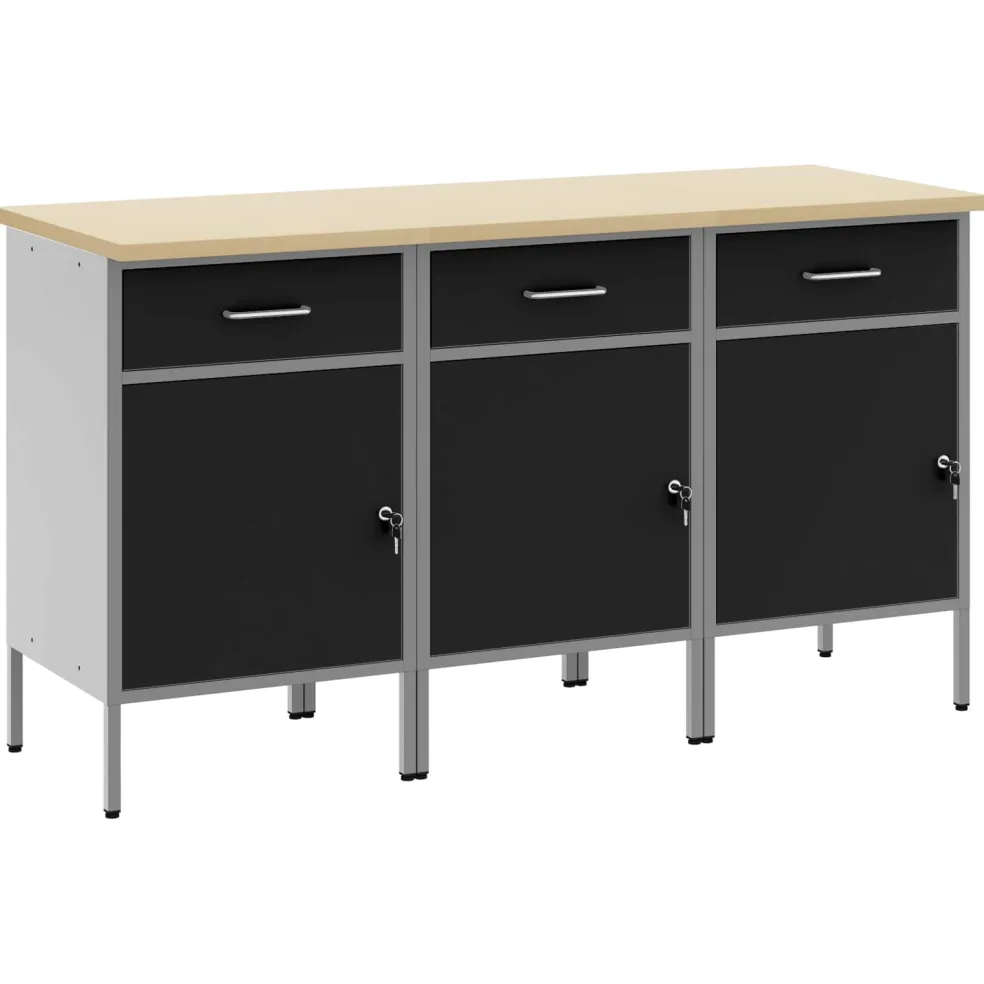 vidaXL Werk kast met lade 3 st Zwart en Grijs 150 x 55 x 85 cm