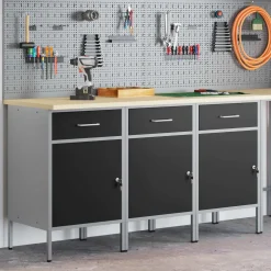 vidaXL Werk kast met lade 3 st Zwart en Grijs 150 x 55 x 85 cm