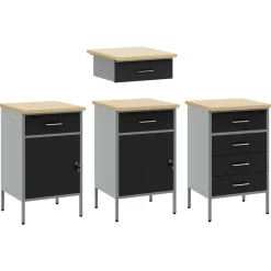vidaXL Werk kast met lade 10 st Zwart Engineered hout en staal