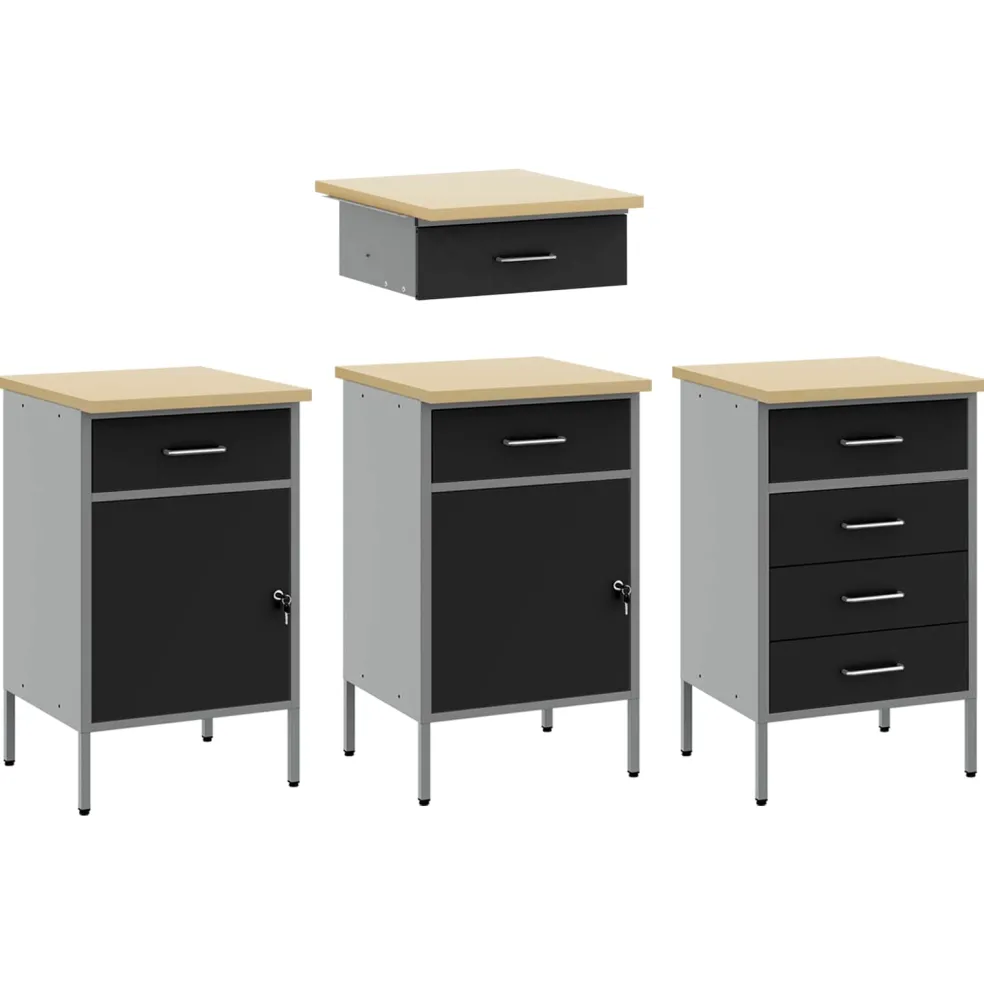 vidaXL Werk kast met lade 10 st Zwart Engineered hout en staal