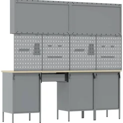 vidaXL Werk kast met lade 10 st Zwart Engineered hout en staal