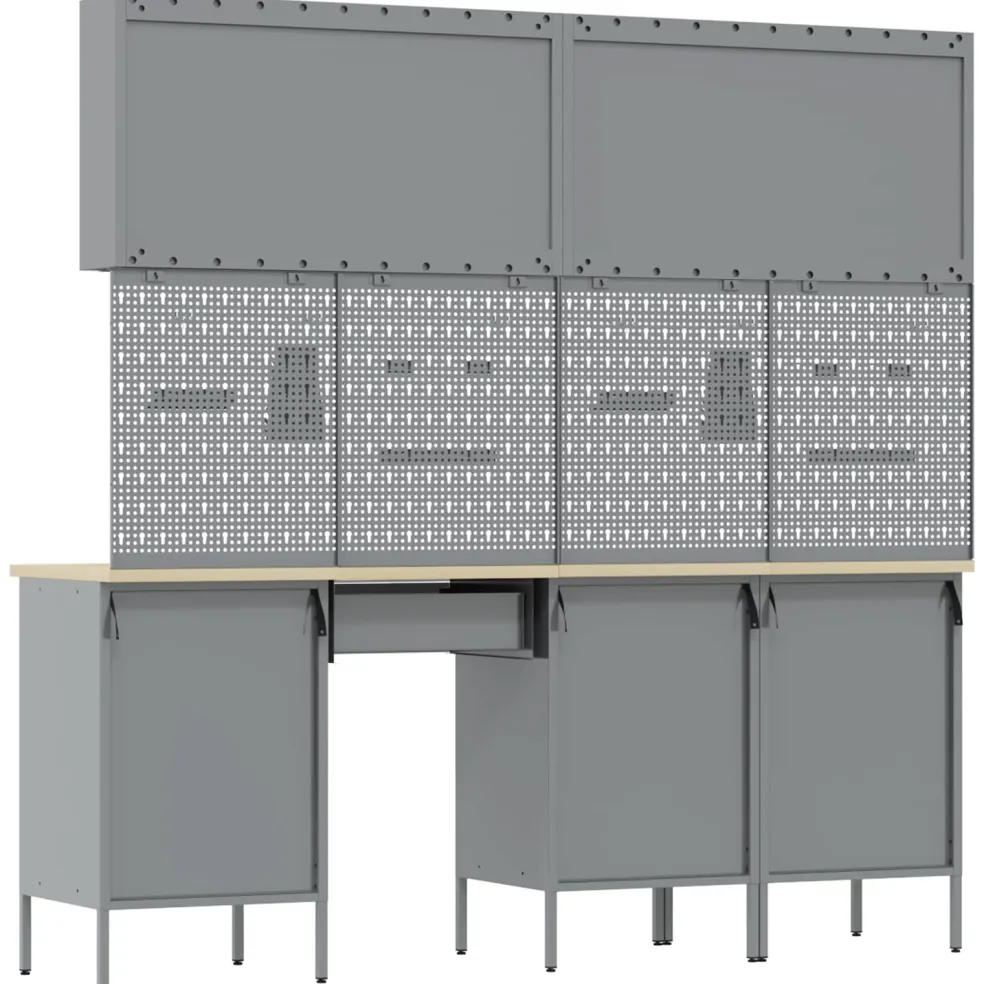 vidaXL Werk kast met lade 10 st Zwart Engineered hout en staal