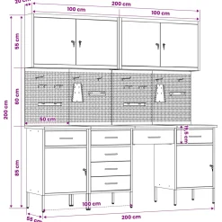 vidaXL Werk kast met lade 10 st Zwart Engineered hout en staal