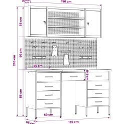 vidaXL Werk kast met lade 7 st Zwart Engineered hout en staal