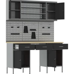 vidaXL Werk kast met lade 7 st Zwart Engineered hout en staal